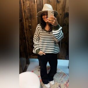 Olive & White Knit Sweater